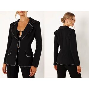 Petal & Pup Shiloh Crystal Embellished Blazer in Black Size L (NWT)